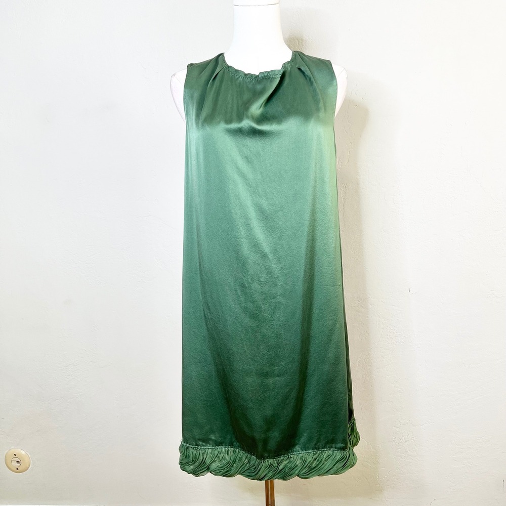 Elie Tahari Green 100% Silk Sleeveless‎ Bubble Hem Shift Cocktail Dress Size 2
